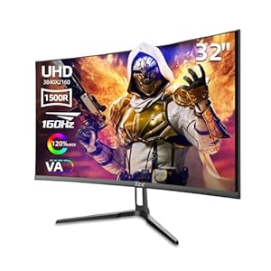 ZZA Monitor curvo para juegos de 32 pulgadas, pantalla VA 4K UHD (3840 x 2160), inmersión 1500R, frecuencia de actualización de 144 Hz/160 Hz, pantalla de computadora avanzada, compatible con AMD