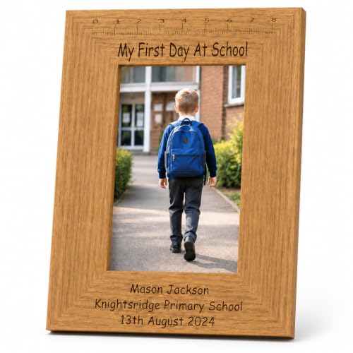Image of Personalised Engraved My First Day Of School Wooden Photo Frame 4x6
