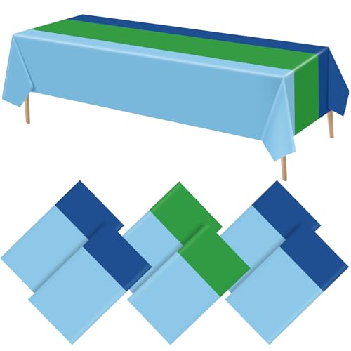 VitalCozy 6 Pcs Plastic Disposable Tablecloths, Navy Blue, Green, Blue
