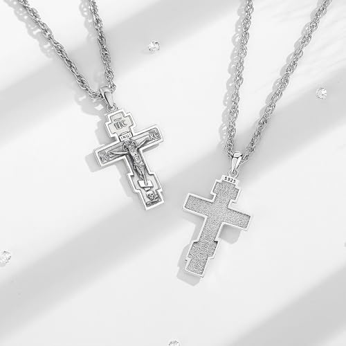 INFUSEU 925 Sterling Silver Jesus Cross Necklaces Crucifix Orthodox Cross Caravaca for Women Men Religious Protection Gifts3