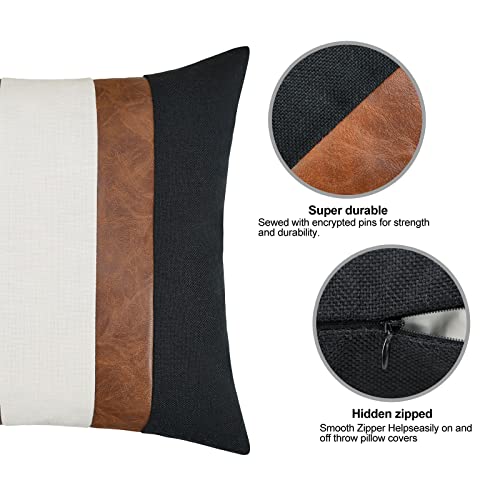 Jasen Black And White Leather Throw Pillow Covers Brown Faux Leather Decorative Pillow Cover Boho Modern Stripe Accent Cushion Cover Couch Bed Sofa #TOP2