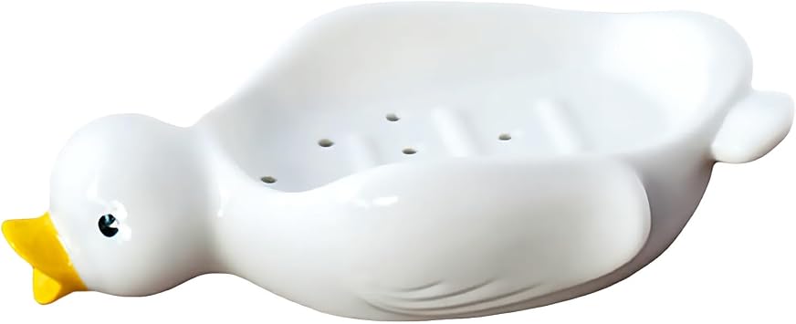 Cute Ceramic Soap Dish Self Draining Adorable Duck Shaped Kitchen Sink Soap Organizer for Bathroom Quick Drying Soap Holders