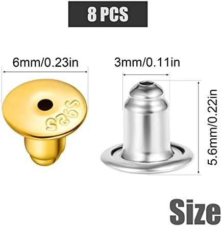 KINBOM 8pcs Bullet Locking Earring Backs, Earring Backings Hypoallergenic Earring Stoppers for Studs Earring Hooks