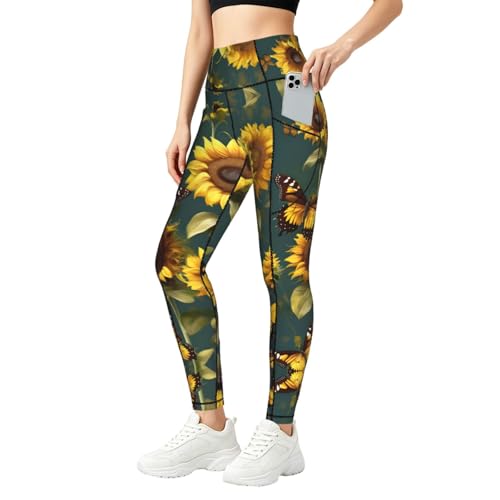 Leggings con estampado de mariposas y girasoles para entrenar cómoda al aire libre