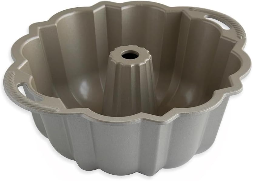 Nordic Ware Platinum Silver Anniversary 12 Cup Bundt Pan With Cleaning Tool + Kitchen Grips Pot Holder and Recipe Card