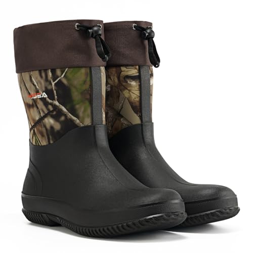 Image of HISEA Unisex Mid Calf Rubber Garden Boots Waterproof Rain Boots Neoprene Outdoor Work Muck Riding Boots for Women Men