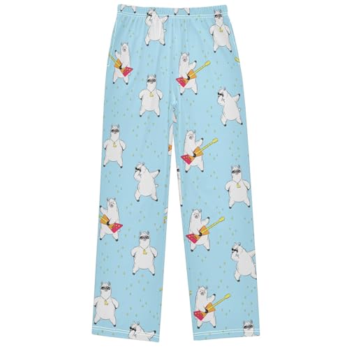 Boy's Pants Cute Music Guitar Lama Jogger Pants Elastic Waist Long Bottoms Trousers with Pockets 6-14 Years