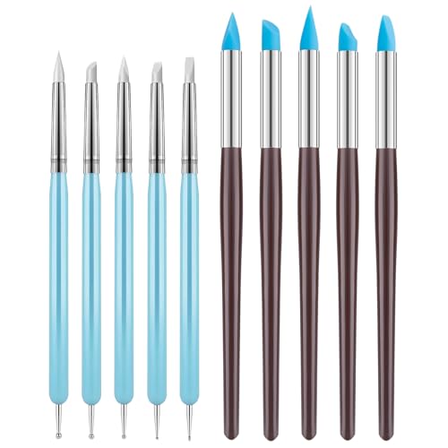 UUSYCUN 10PCS Silicone Clay Sculpting Tool, 2-Way Clay Shaper & Sculpter Brushes Tools for Modeling, Dotting, Polymer Clay, Pottery, Nail Art, Rock, Blending, Air Dry Clay, Calligraphy, Ceramics