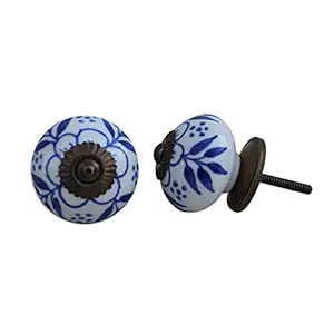 IndianShelf 8 Packs Blue Leaf Ceramic Luxurious Drawer Knobs for Kitchen Cabinet Hardware Door Pulls Decorative Dresser Crafted By Hand