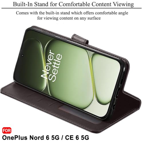 Image of TheGiftKart Flip Back Cover Case for OnePlus Nord 6 5G | Dual-Color Leather Finish | Inbuilt Stand & Pockets | Wallet Style Flip Back Case Cover for OnePlus Nord 6 5G (Faux Leather, Coffee & Brown)