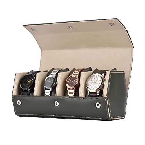 essart Sarvika collection Smart Watch Case for 4 watches for Men & Women PU Leather Watch Roll Organizer Watch box storage Case Watch Holder Pouch for Travel (WR-1024-CP-Green-Off-White) (B0BRQBVR1J) Amazon Price History, Amazon Price Tracker
