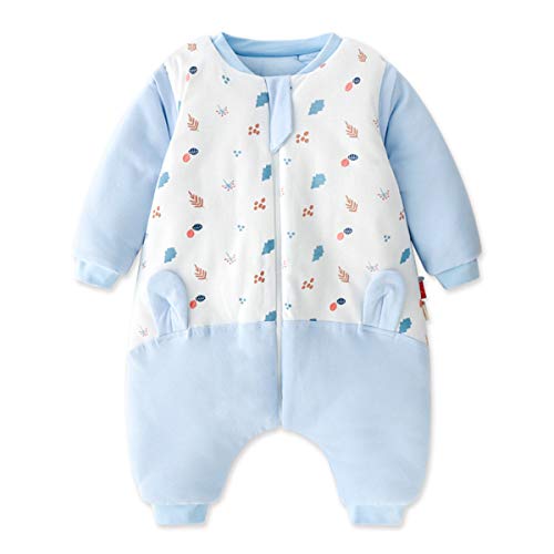 FREEDL Gigoteuse Bébé Hiver avec Manches Amovible Barboteuses Bébé, Hiver Automne Chaud Sac De Couchage Gigoteuse Manche Longue avec Fermeture Sécurité Cadeau Naissance 1-3 Ans Bleu,80cm Cover