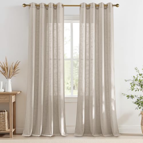 PONY DANCE Lot de 2 Rideau Voilage Lin - Rideaux Translucide L140xH225cm : Lumière Douce &...