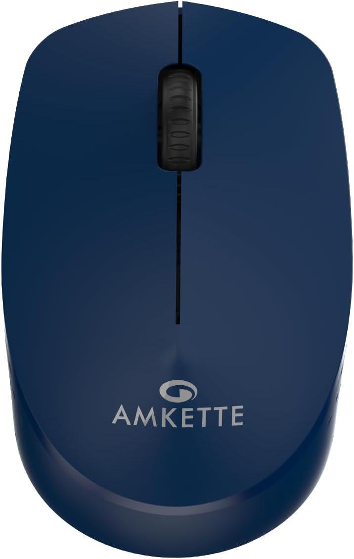Amkette Hush Pro Go Wireless Mouse with Advance 2.4 Ghz Connectivity |Silent Switch| Ergonomic Design|, Ultra-Compact, High Precision 1200 DPI, Smart Auto Sleep Function (Blue)