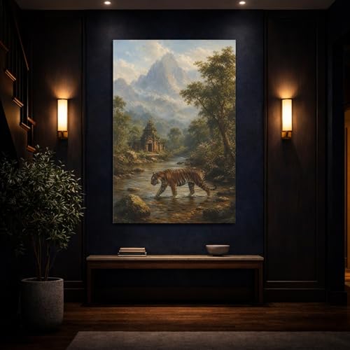 Toile tigre brume bleue 60x90 cm pour salon et console - 4