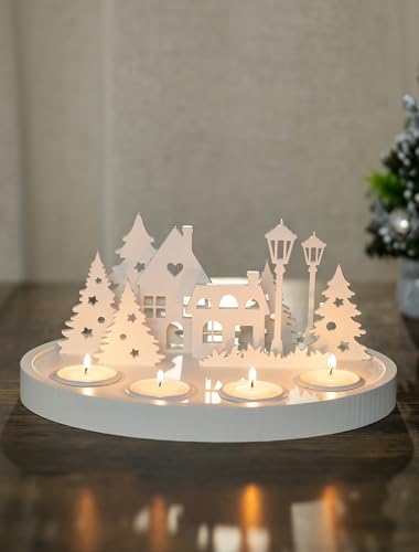 NUPTIO Adventskranz Holz Teelichter Modern: Adventsgesteck Tisch...