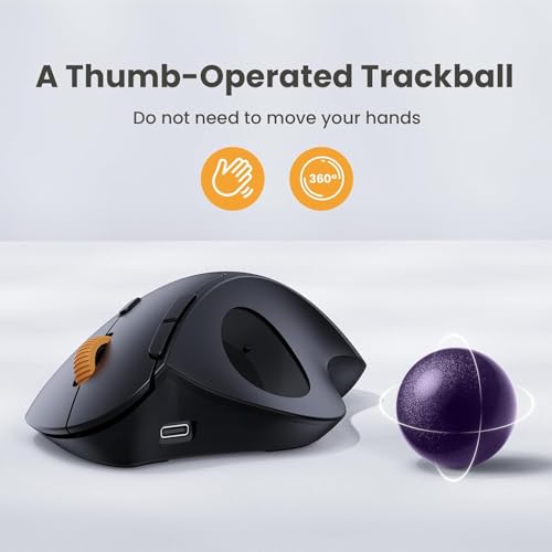 Image of ProtoArc Wireless Trackball Mouse, EM04 Ergonomic Bluetooth Rollerball Mouse Rechargeable Computer Laptop Mouse, 3 Device Connection, Compatible with PC, iPad, Mac, Windows-Violet Ball
