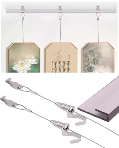 Sistema de rieles para exhibir fotos guía de pared para cuadros con cables de acero de 25cm 2