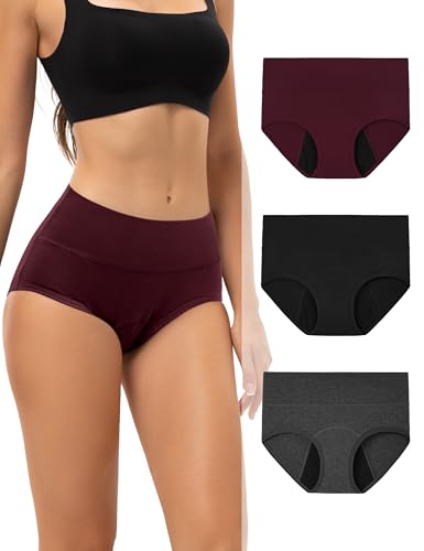 Image of INNERSY Period Underwear for Women Heavy Flow High Waist Cotton Leak Proof Postpartum Menstrual Panties 3-Pack