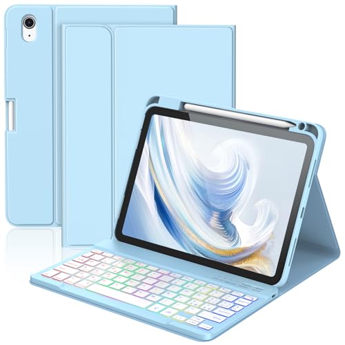 1 KBCASE Custodia Tastiera per iPad A16 11/10 Generazione,Cover iPad A16 11/10 Generazione con Bluetooth Tastiera (11/10.9 Pollici, 2025/2022), Italiano QWERTY,con Portapenna,Blue