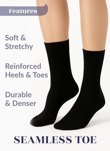 Image of Hugh Ugoli Women's Thin Soft Rayon Derived from Bamboo Crew Socks for Dress, Trouser, Seamless Toe & Non-Binding, 5-8 /9-11