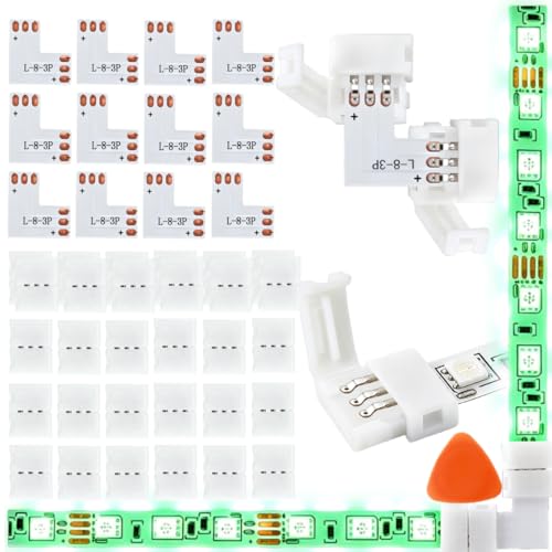 YOXMULK 12PCS L Shape 3 Pin Led Strip Connectors 8mm
