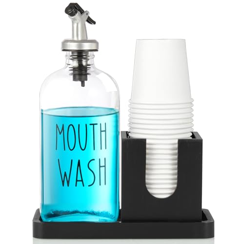 Glass Mouthwash Dispenser for Bathroom, 16 OZ Mouthwash Dispenser with...