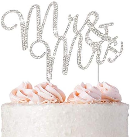 Mr and Mrs Wedding Cake Topper - Premium Silver Metal - Sparkly W...