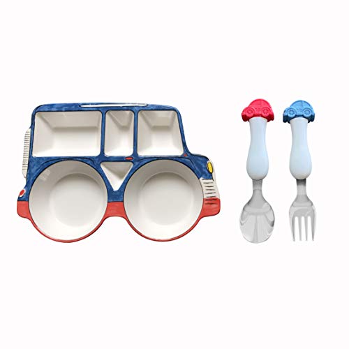 ARI MES - Divided Car Plate for Toddlers with Spoon and Fork - Fun, BPA-Free, Shatter- Resistant, Lightweight, Picky Eaters Kids Dinnerware Set, Children's Utensils
