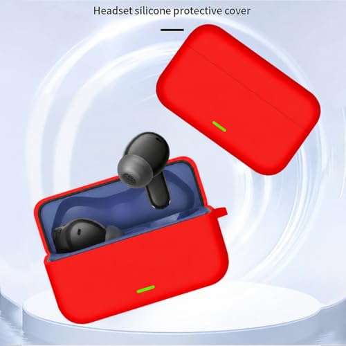 Image of Aniex Silicone Case Cover for realme Buds T500 Pro, Shockproof, Anti-Slip, Dustproof, Scratch Resistant, with Carabiner Hook, Full Body Protection (Red)