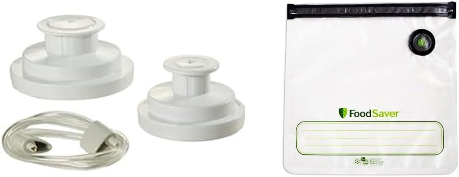 FoodSaver Plastic Jar Sealer for Vacuum Sealer Food Storage with Accessory Hose & Reusable Gallon Vacuum Zipper Bags, for Use with FoodSaver Handheld Vacuum Sealers, 8 Count