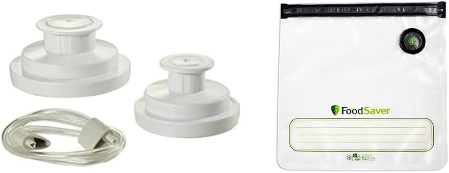 FoodSaver Plastic Jar Sealer for Vacuum Sealer Food Storage with Accessory Hose & Reusable Gallon Vacuum Zipper Bags, for Use with FoodSaver Handheld Vacuum Sealers, 8 Count