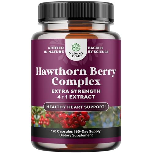 High Strength Hawthorn Berry Capsules - Pure Antioxidant Hawthorn Berry Supplement with Leaf & Flower Extract 4:1 for Healthy Heart & Digestion - Energy Support for Men & Women - 120 Count Pack
