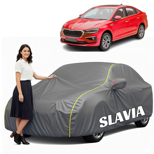 Image of 100% Waterproof Car Cover for Skoda Slavia (All Models & Years) - Custom Fit with Mirror Pockets, Triple-Stitched, Soft Inner Lining, UV & Heat Resistant, Outdoor /Indoor Protection