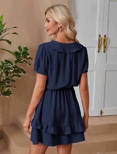 Image of Angashion Womens Tie Front Mini Dress V-Neck Ruffle Hem Summer Pockets