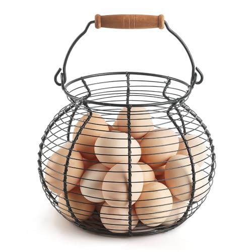 La Mejor Selección de Hueveras los 10 mejores. 44 Cestas de huevos redondas de alambre para huevos frescos con asa, cesta de recogida de huevos de metal para recoger huevos frescos, cesta para soporte de encimera (8.5 x 7.5...