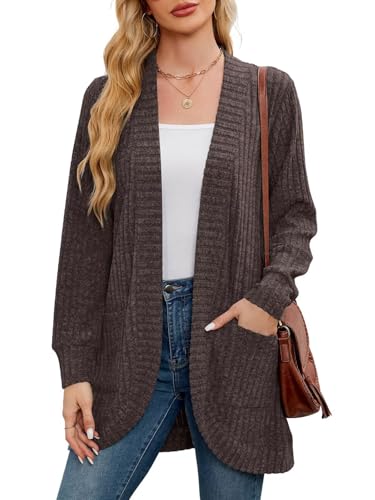 Image of BELAROI Women Plus Size Cardigan Sweater Fall Outfit | Open front long cardigan, lightweight sweater, versatile layering tops for fall winter, daily wear, outdoor, office clothes