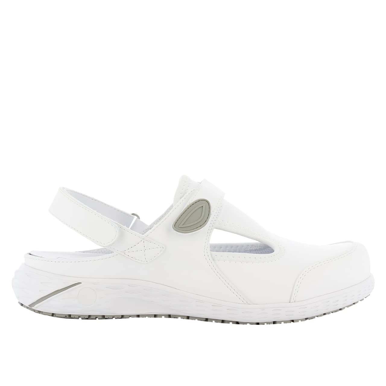 Safety Jogger Drewniaki dla kobiet – lekkie skórzane buty robocze, idealne do szpitala, kuchni lub ogrodu, antypoślizgowe i amortyzujące wstrząsy, wygodne chodaki, Oxypas Carly White, 40 EU