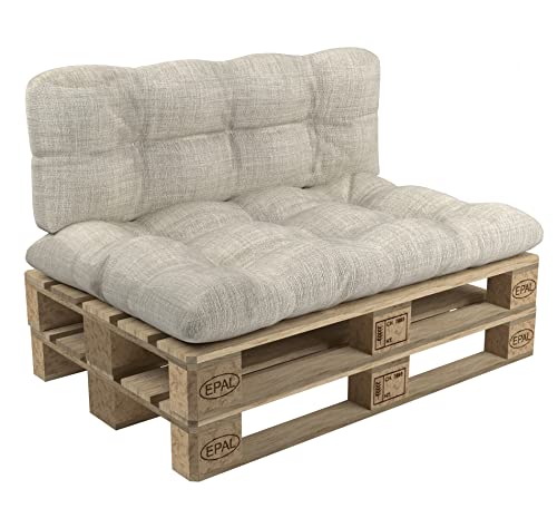 POKAR Set de 2 Coussins Matelassé pour Palettes Euro: 1x Assise 120x80cm + 1x Dossier 120x40cm, en Mousse formée à Froid, pour Canapé de Jardin, Intérieur et Extérieur, sans Palette Beige
