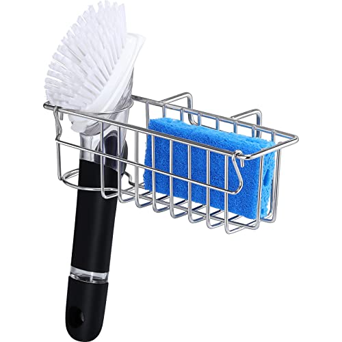3-In-1 Sponge Holder For Kitchen Sink, Movable Sponge Holder + Brush Holder + Dish Cloth Hanger, Hanging Sink Caddy, Small In Sink Organizer Accessories Rack Basket, 304 Stainless Steel, Never Rust #TOP7
