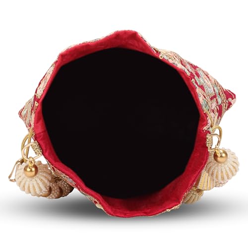 Image of LONGING TO BUY Indian Embroidered Pearl Potli Bag For Women, Sequence Design with Tassel, Wedding Potli Bags