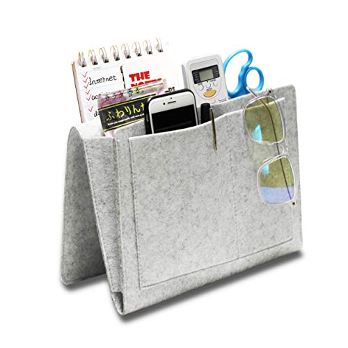 Hbsite Bolsa de Almacenamiento de Fieltro Junto a la Cama con Bolsillos, Organizador Colgante de Doble Capa para sofá para DVD, revistas, tabletas, Controles remotos, etc