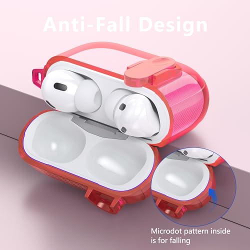 Image of (with Lock) Clear Case Compatible for Cute Apple Airpods Pro 1 /2 Cases Women, VISOOM TPU Transparency Air pods Pro 1st 2nd Generation Earbuds Rose Red Case Bling Keychain for Airpod iPod Pro2 /1