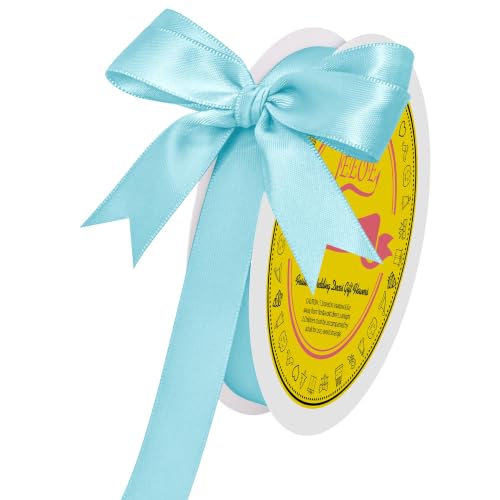 Image of Double Face Blue Topaz Satin Ribbon 5 /8 Inch x 50 Yards Polyester Ribbon for Gift Wrapping Easter Weddings Party Decorations Hair Bows Invitations
