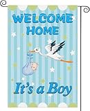 XMRCARRY Welcome Home Baby Garden Flag Its A Boy Stork Double Sided Burlap Flags for Outside, House Newborn Baby Shower Party Indoor Outdoor Yard Small Decoration Sign Decor 12x18 Inch