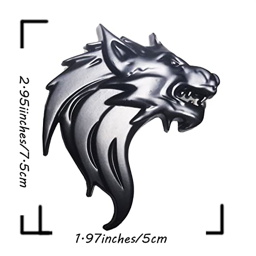 Image of Black Wolf Head Emblem Wolf Head Badge Sticker Compatiable with Cars and Motorcycles 2 Pieces Left and Right Metal