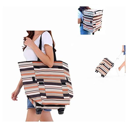 Shopping Trolley Grocery Bag with Wheels Backpack Straps - Fineget Folding Utility Cart Telescoping Handle for Women Teacher Picnic Laundry Luggage School Vacations Camping Beach Play Fashion