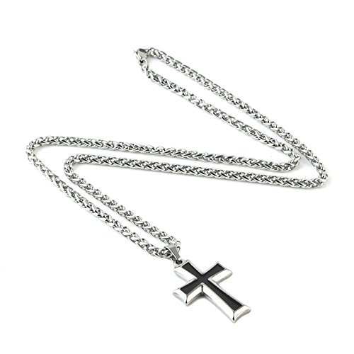HZMAN Mens Stainless Steel Cross Pendant Necklace with Wheat Chain3