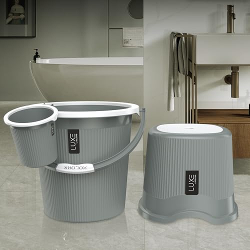 Image of KOLORR Luxe Bathroom Set (Bucket 20L x 2) + (Mug 1.5L x 2) + (Luxe Patla x 2)|Sturdy and Durable |Lightweight| Easy to Clean and Attractive Design|Pack of 6| PNT Grey 431C
