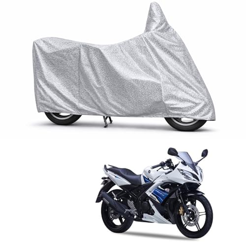 Image of 100% Waterproof Two Wheeler Body Cover Multi Layered Fabric Designed for Yamaha R15S | Belt Buckle Lock | Silver Mag